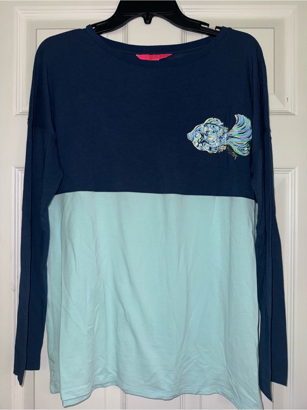 Lilly Pulitzer Navy and Light Blue Two-Tone Long Sleeve Top